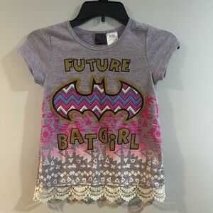 Batman/bat girl girls size medium  7/8 sweater shirt with lace bottom detail